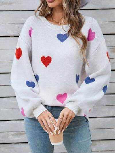 Angel Wings Heart Round Neck Long Sleeve Sweater for Women
