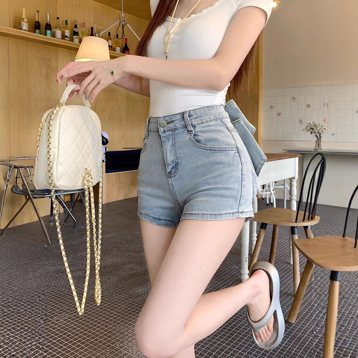 Bow-knot Denim Shorts For Women