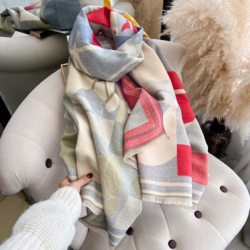 Women's Autumn Winter Color-Block Double-Faced Jacquard Scarf