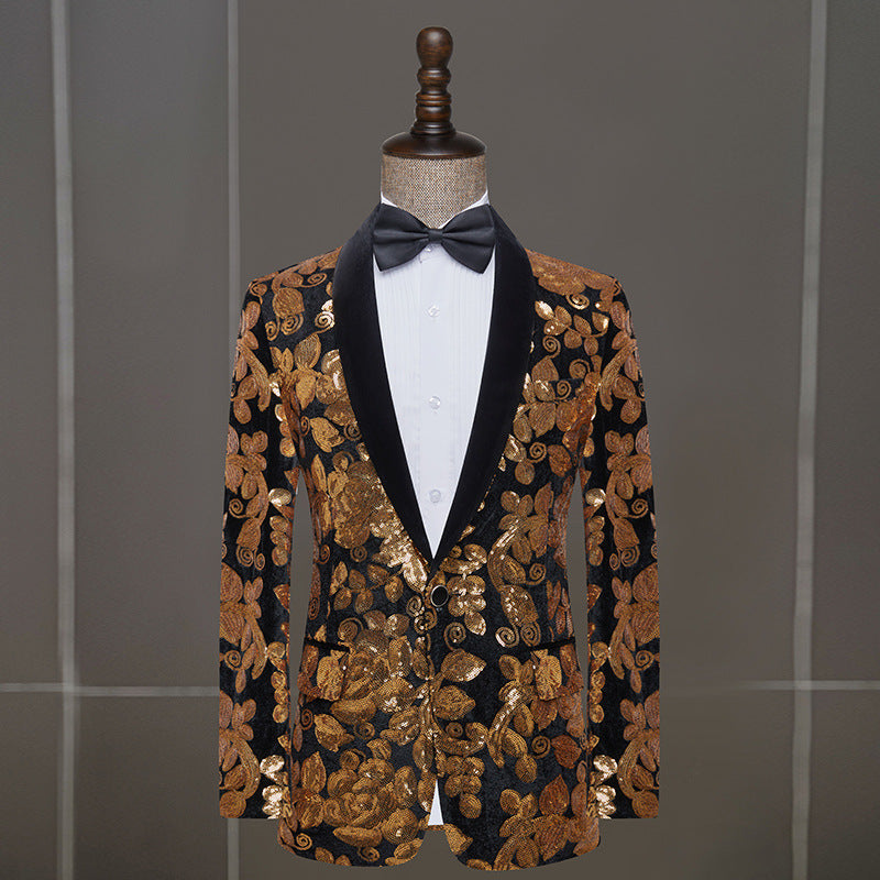 Mens Velvet Sequin Casual Versatile Blazer