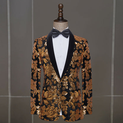 Mens Velvet Sequin Casual Versatile Blazer