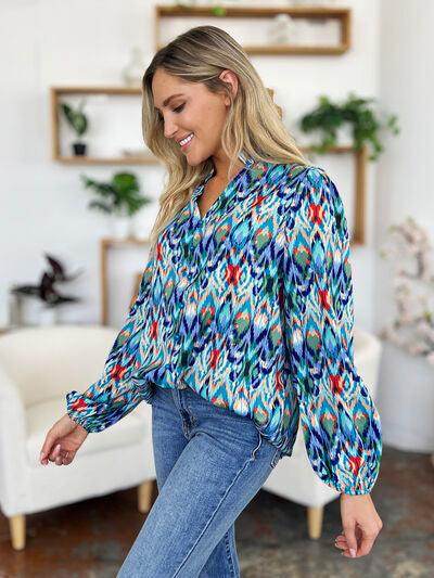 Double Take Full Size Printed Balloon Sleeve Blouse for Women
