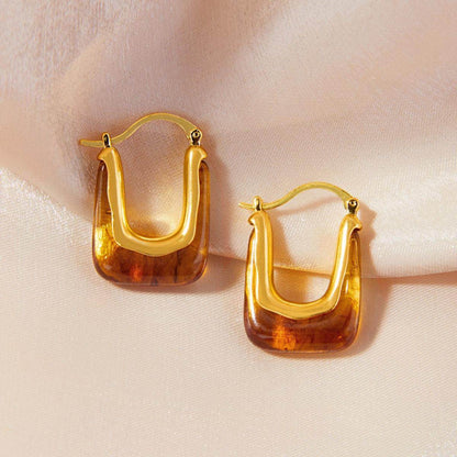Resin Copper U Shape Earrings for Elegant Style 1 Pair