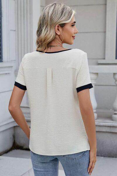 Cutout Round Neck Short Sleeve Blouse for Women Fashion