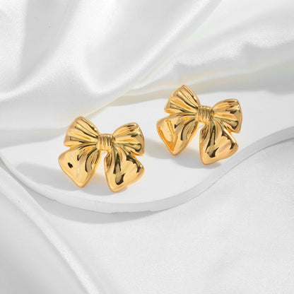 Euro-American Bow Earrings, 18K Copper Plating