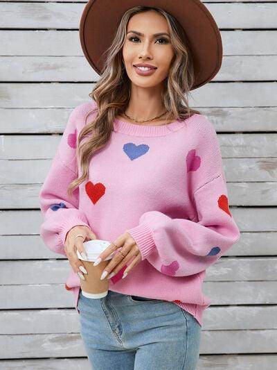 Angel Wings Heart Round Neck Long Sleeve Sweater for Women