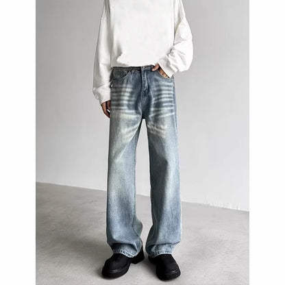 Retro Distressed Loose Straight-leg Wide-leg Pants