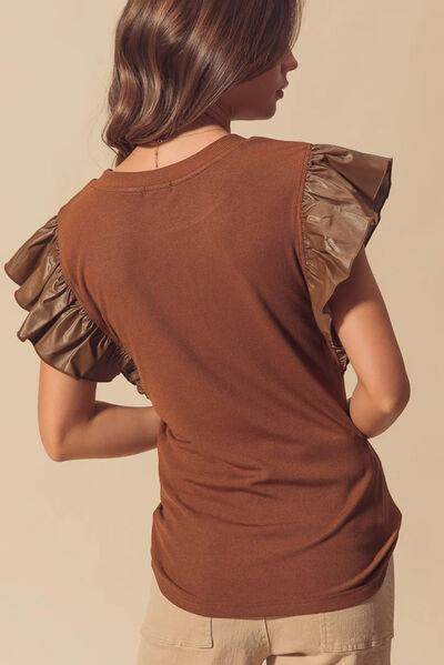 Ruffled Round Neck Cap Sleeve Blouse for Women Stylish Wear