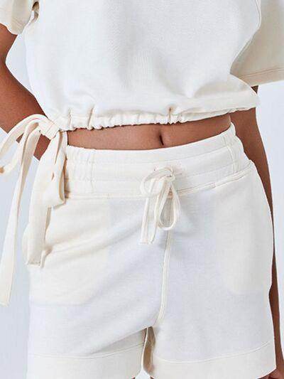 Drawstring Solid Color Shorts with Pockets for Women