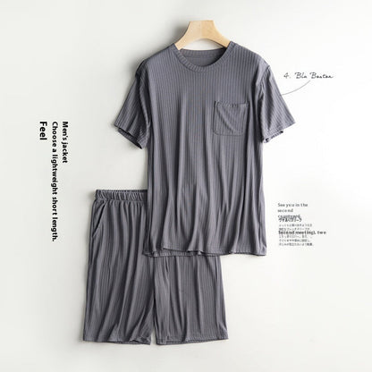 Men's Home Wear Thin Summer T-shirt Half Sleeve Shorts Suit Skin-friendly