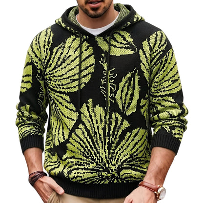 New Autumn Winter Mens Jacquard Hooded Knitted Pullover Sweater
