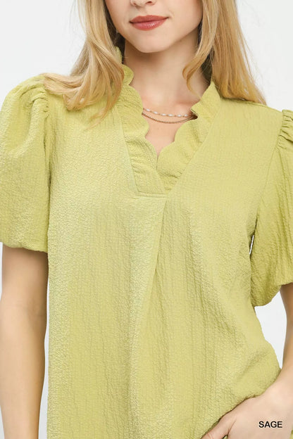 Umgee Seersucker Puff Sleeve Blouse