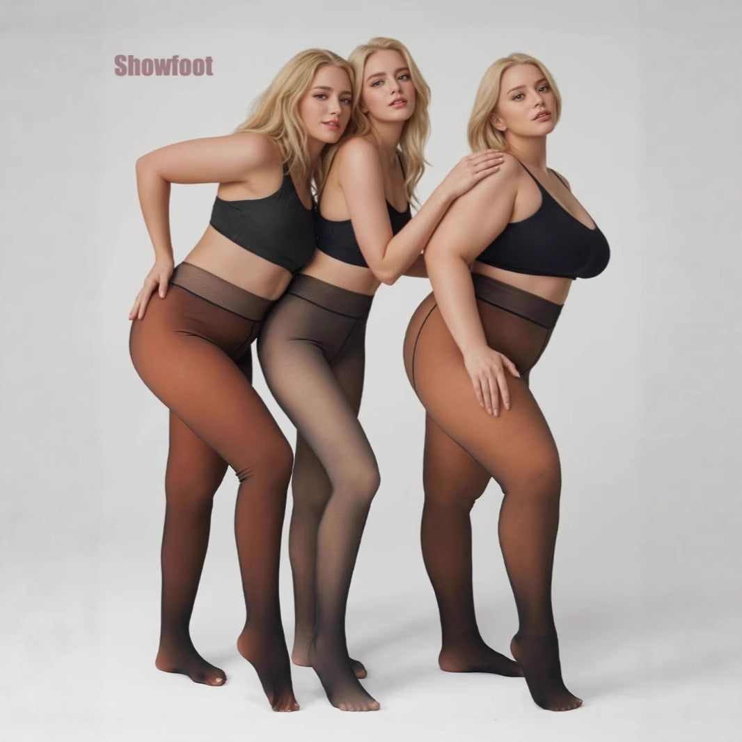 Plus-size Black Sheer Fleece-lined Leggings