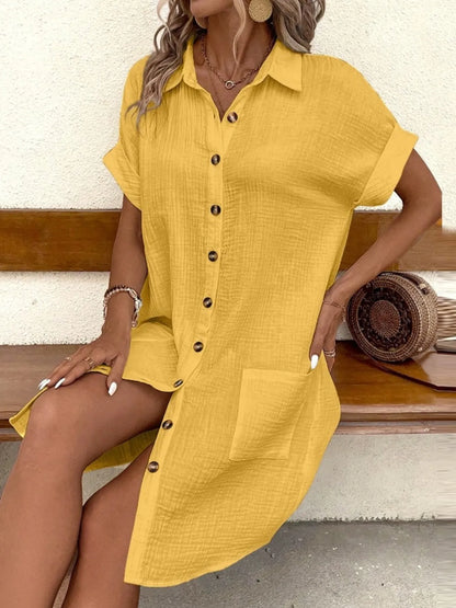 Textured Button-Front Shirt Dress