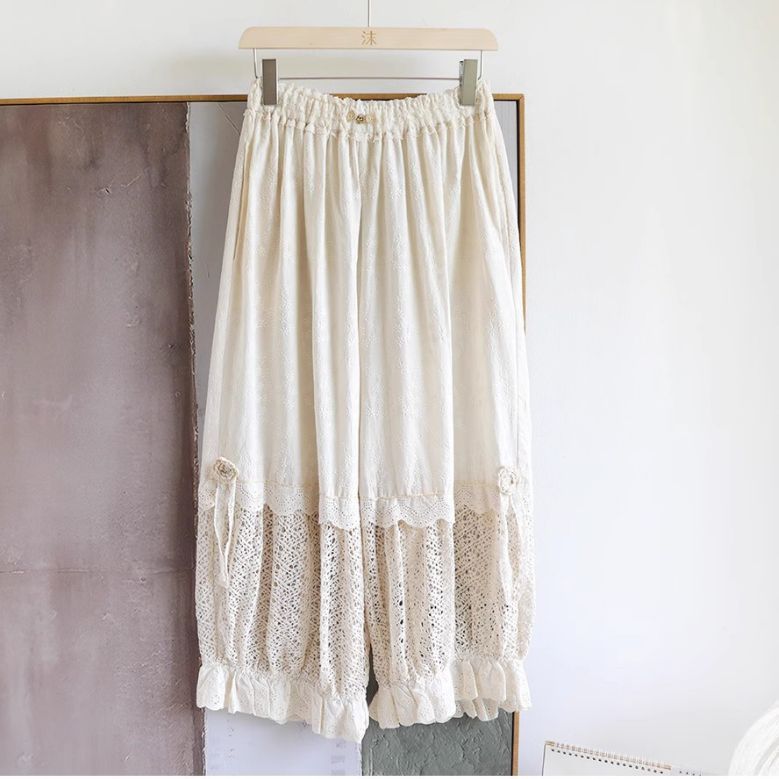 Forest Style Fully Hollowed Out Embroidered Patchwork Lantern Pants