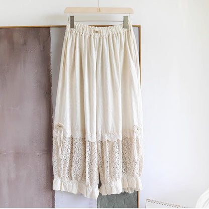 Forest Style Fully Hollowed Out Embroidered Patchwork Lantern Pants