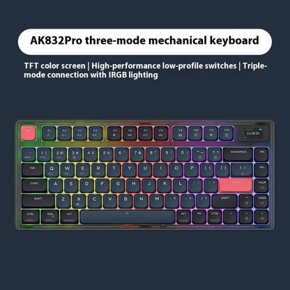 Ajazz AK832PRO Color Screen Wired Bluetooth 24 Three-mode Mechanical Keyboard Gasket Structure Short Axis PBT Key Cap