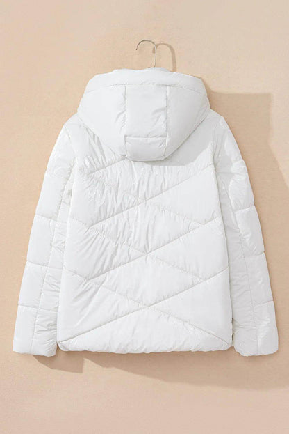 Drawstring Zip Up Long Sleeve Hooded Winter Coat for Women
