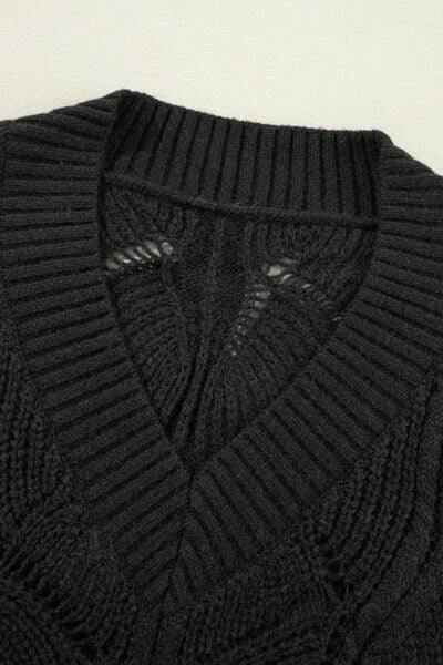 Openwork V-Neck Long Sleeve Sweater for Women Fashion