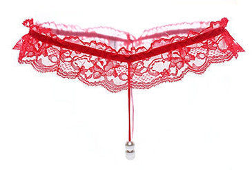 Sexy Lace Pearl Massage Opening Underpants