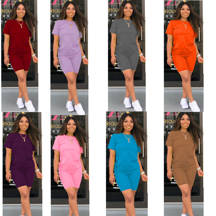 Solid-color Sportswear Casual Two-piece Set