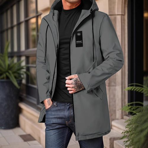 Mid-length Men's Hooded Casual Workwear Shell Jacket Windproof Jacket