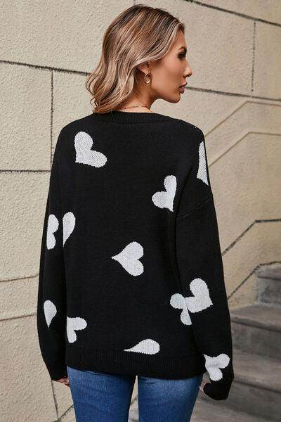 Angel Wings Heart Round Neck Dropped Shoulder Sweater for Women