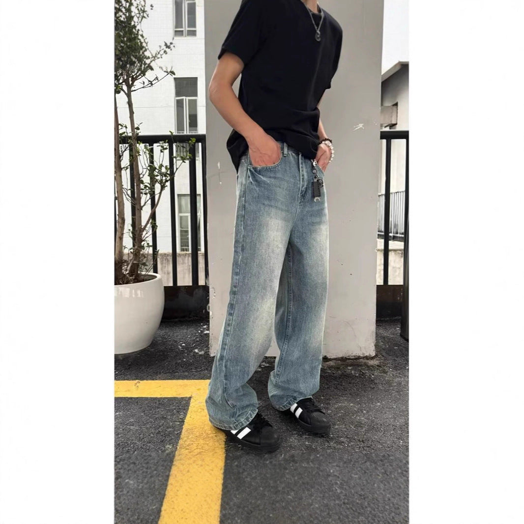 Mens Loose-Fit Straight-Leg Trousers With Lightning Bolt Pattern
