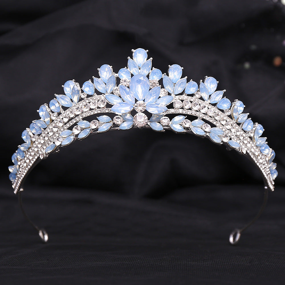 Wedding Birthday Headdress Crown Alloy Inlaid Protein Green Bright Crystal Bride