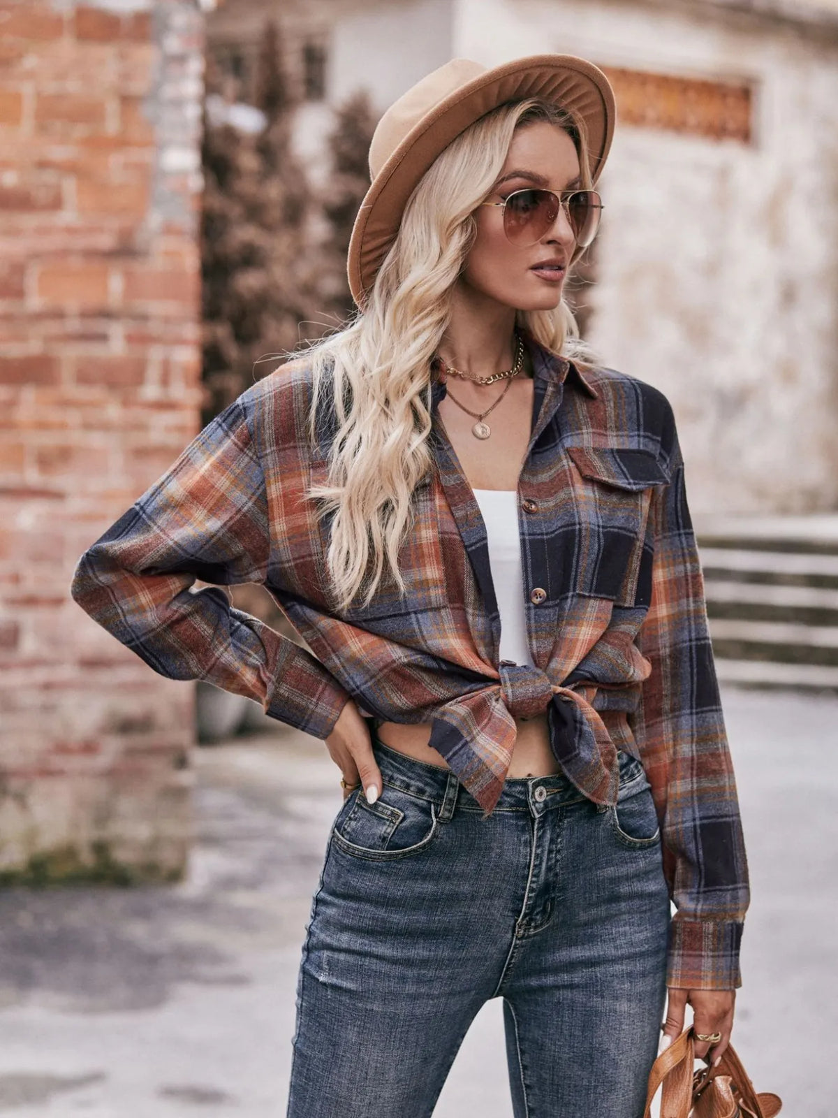 Plaid Button-Down Long Sleeve Shirt