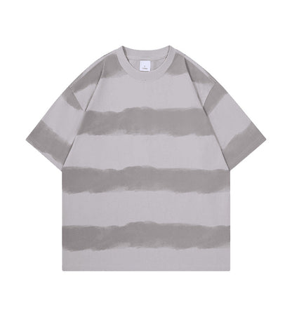 Tie-dye Washed Striped Short-Sleeve Mens Cotton T-Shirt