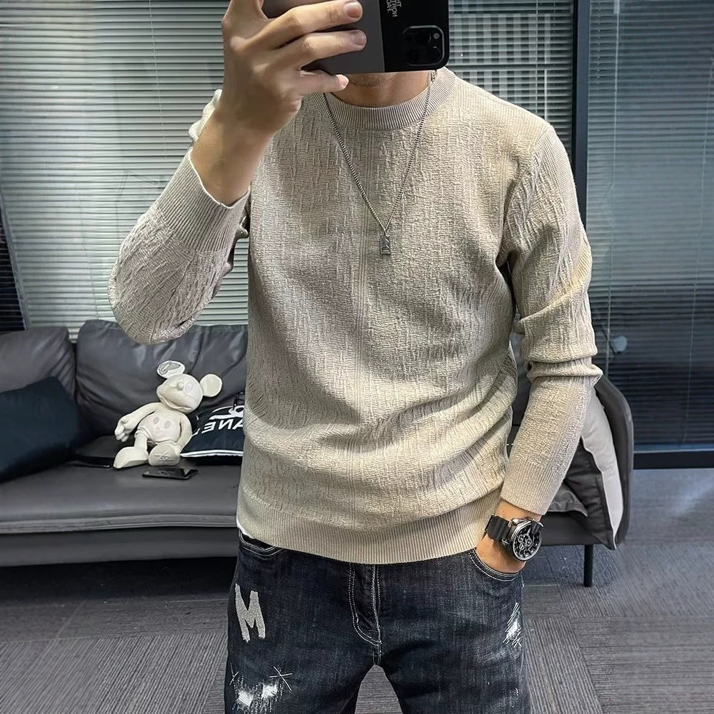 Mens New FallWinter Loose-Fit Crew-Neck Long-Sleeve Knit Sweater