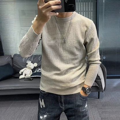 Mens New FallWinter Loose-Fit Crew-Neck Long-Sleeve Knit Sweater