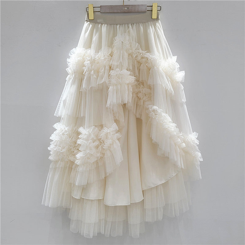 Ruffle Mesh Bubble Skirt For Women