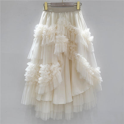 Ruffle Mesh Bubble Skirt For Women