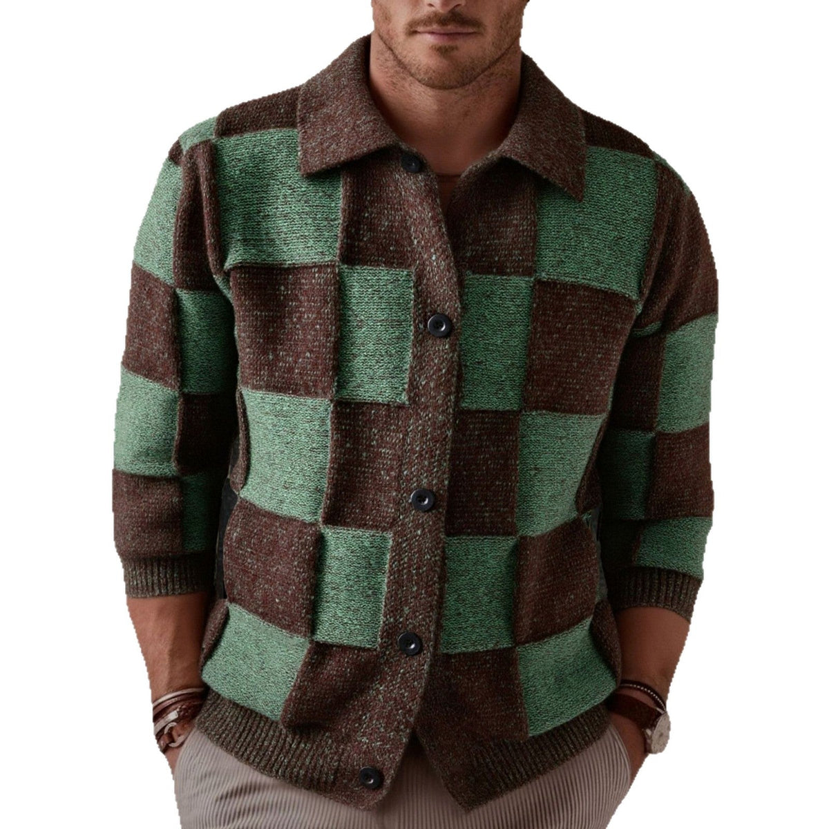 New AutumnWinter Classic Plaid Knitted Cardigan