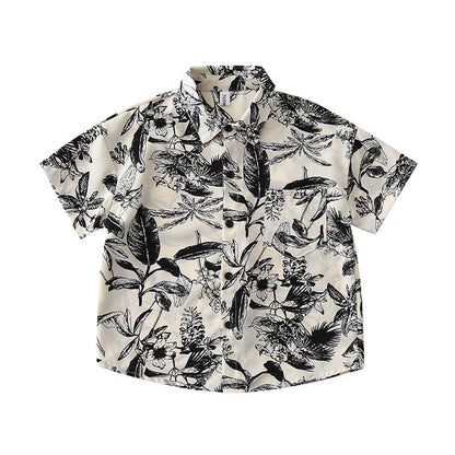 Family-matching Resort-style Printed Short-sleeve Shirt For Beachwear