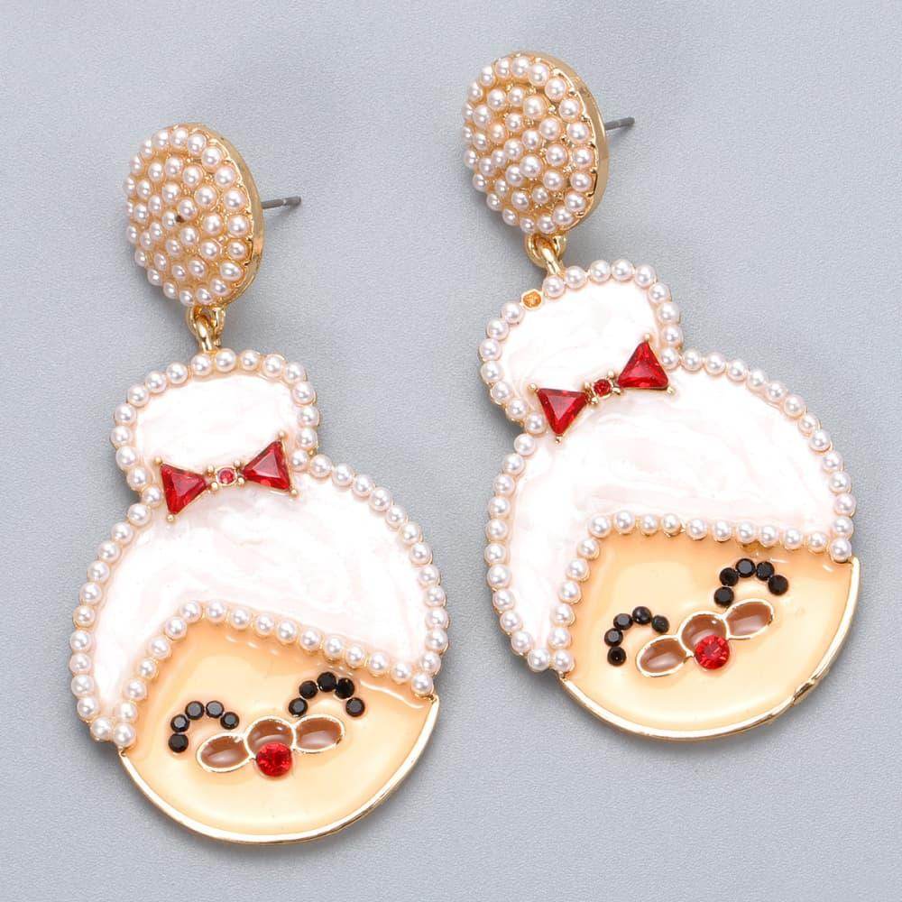 Rhinestone Alloy Mrs. Claus Earrings for Festive Style