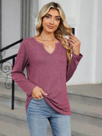 Notched Long Sleeve T-Shirt for Women in Various Sizes