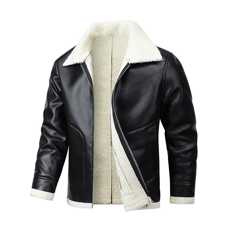 Fleece Lined Extra Thick Leather And Fur Jacket