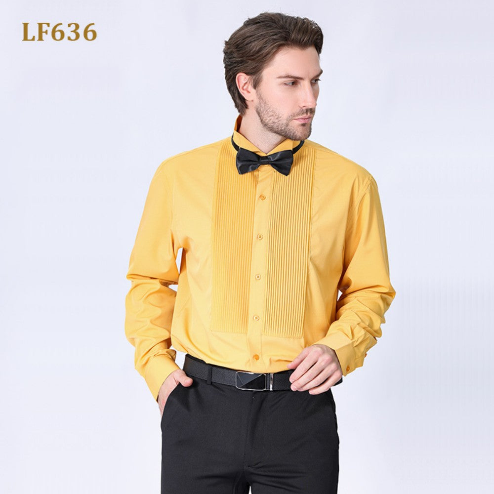 Shirt - Men's Multi-Color Long Sleeve Tuxedo Dress Shirt With Bow Tie