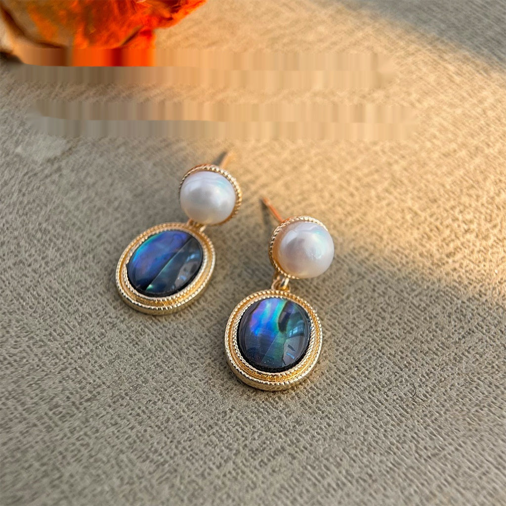 French Style Vintage Freshwater Pearl Earrings Ear Jewelry Abalone Shell Stud Earrings