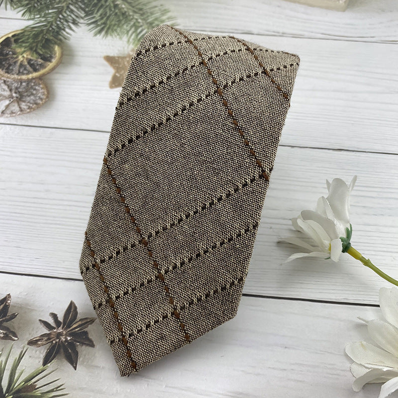 Autumn Winter British Style Knitted Cotton Linen Striped Tie