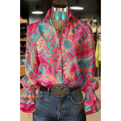 Women's Lace-trimmed Long-sleeve Collared Blouse