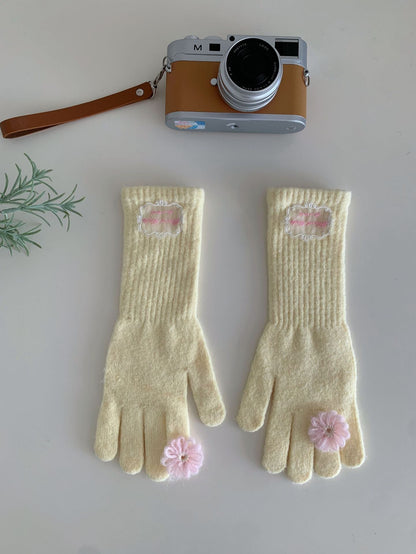 Women's Winter Lace Flower Knitted Gloves