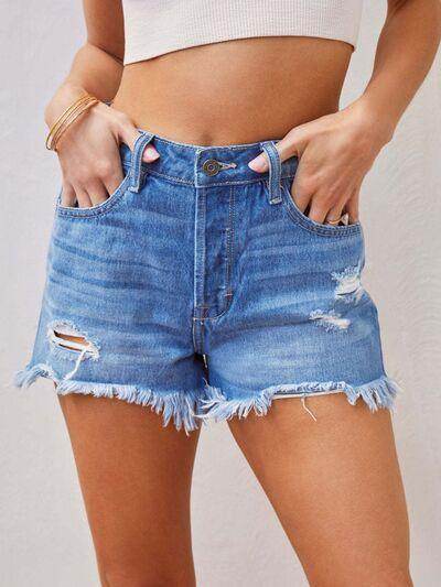 Distressed Raw Hem Denim Shorts for Women Casual Style