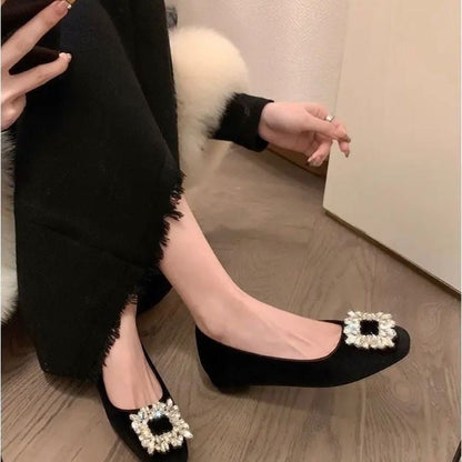 High Sense Square Toe Rhinestone Pumps Women