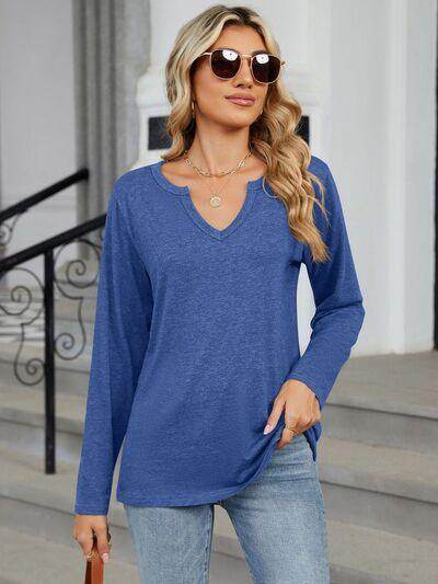 Notched Long Sleeve T-Shirt for Women in Various Sizes