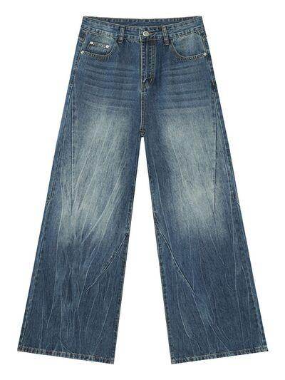 Washed Lightning Pattern Wide Leg Jeans for Stylish Comfort