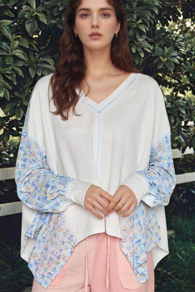 High-Low V-Neck Long Sleeve Blouse for Women Stylish Wear